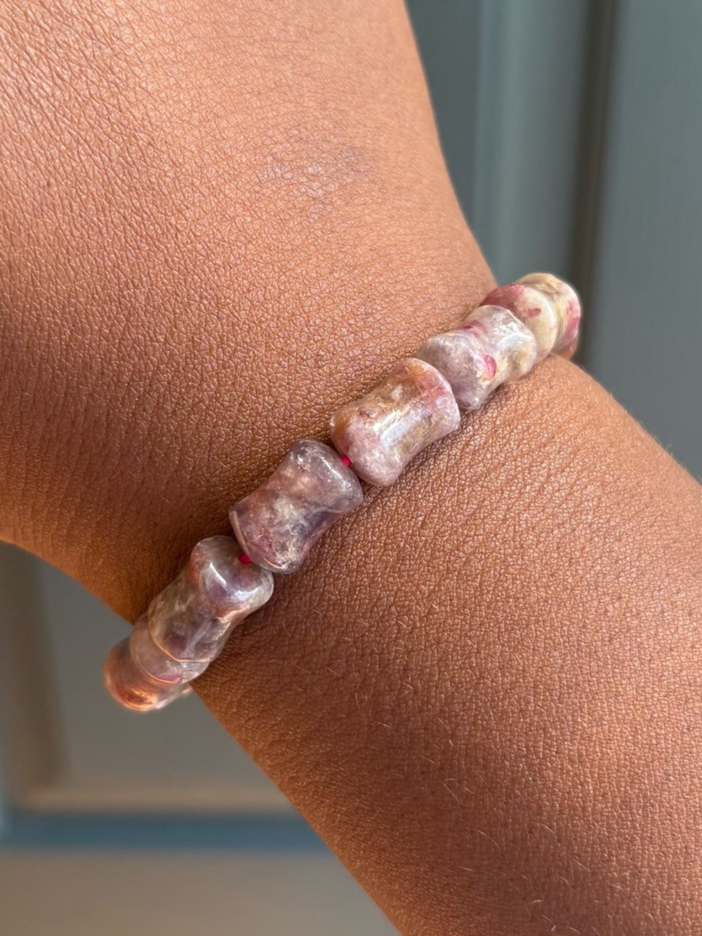 Unicorn Tourmaline Bamboo Crystal Bracelet 9.5mm - Picture 8 of 10